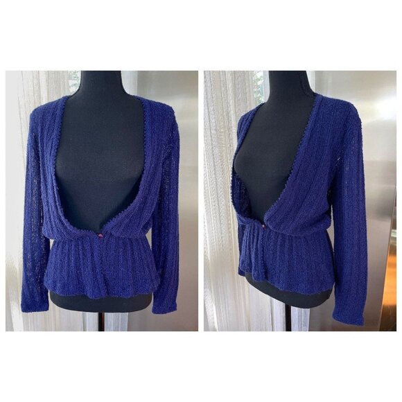 Vintage 60s cardigan, indigo blue/purple, long sleeves cardigan, elastic waist - Picture 2 of 8